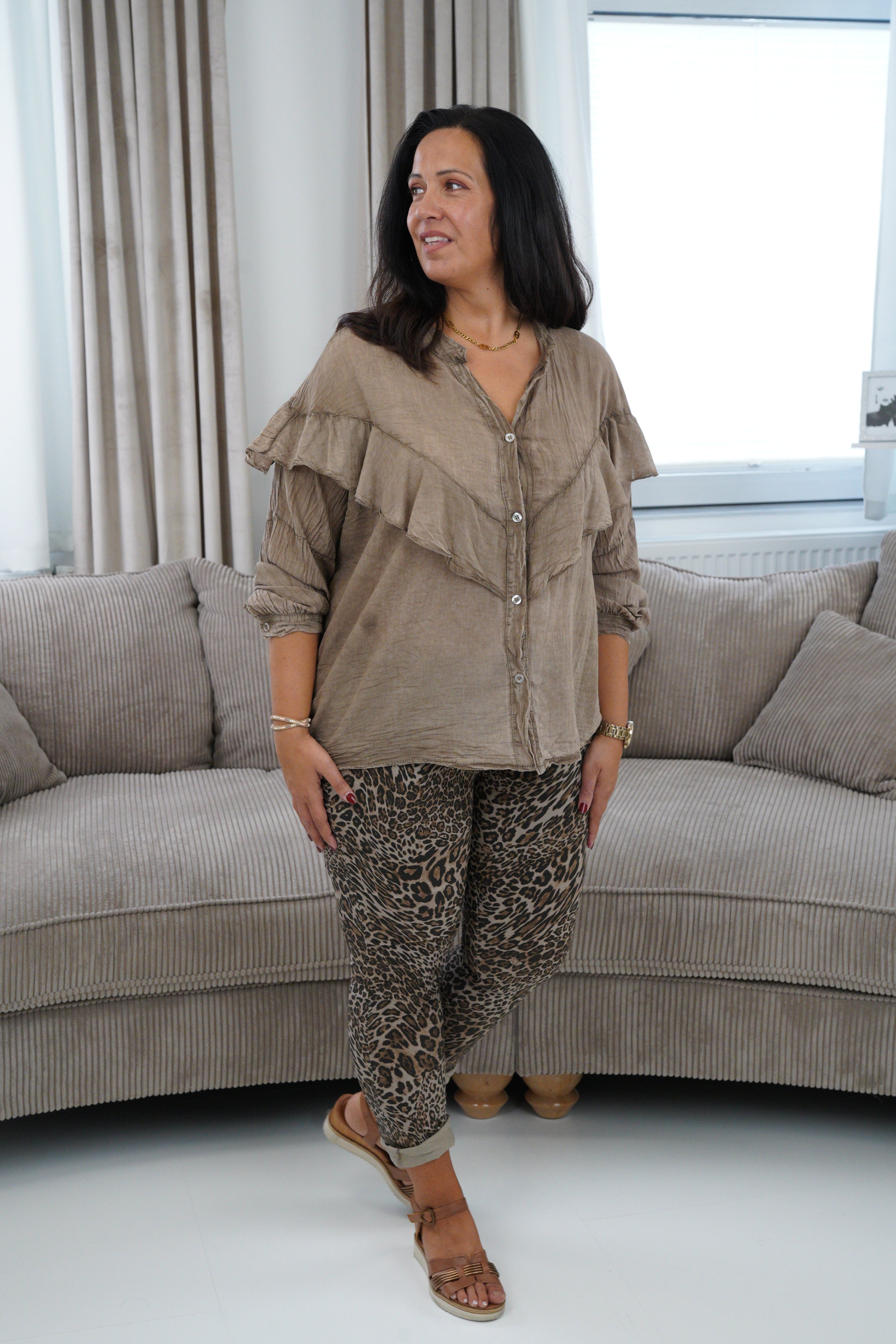 Langarmbluse in Fango (42-46)