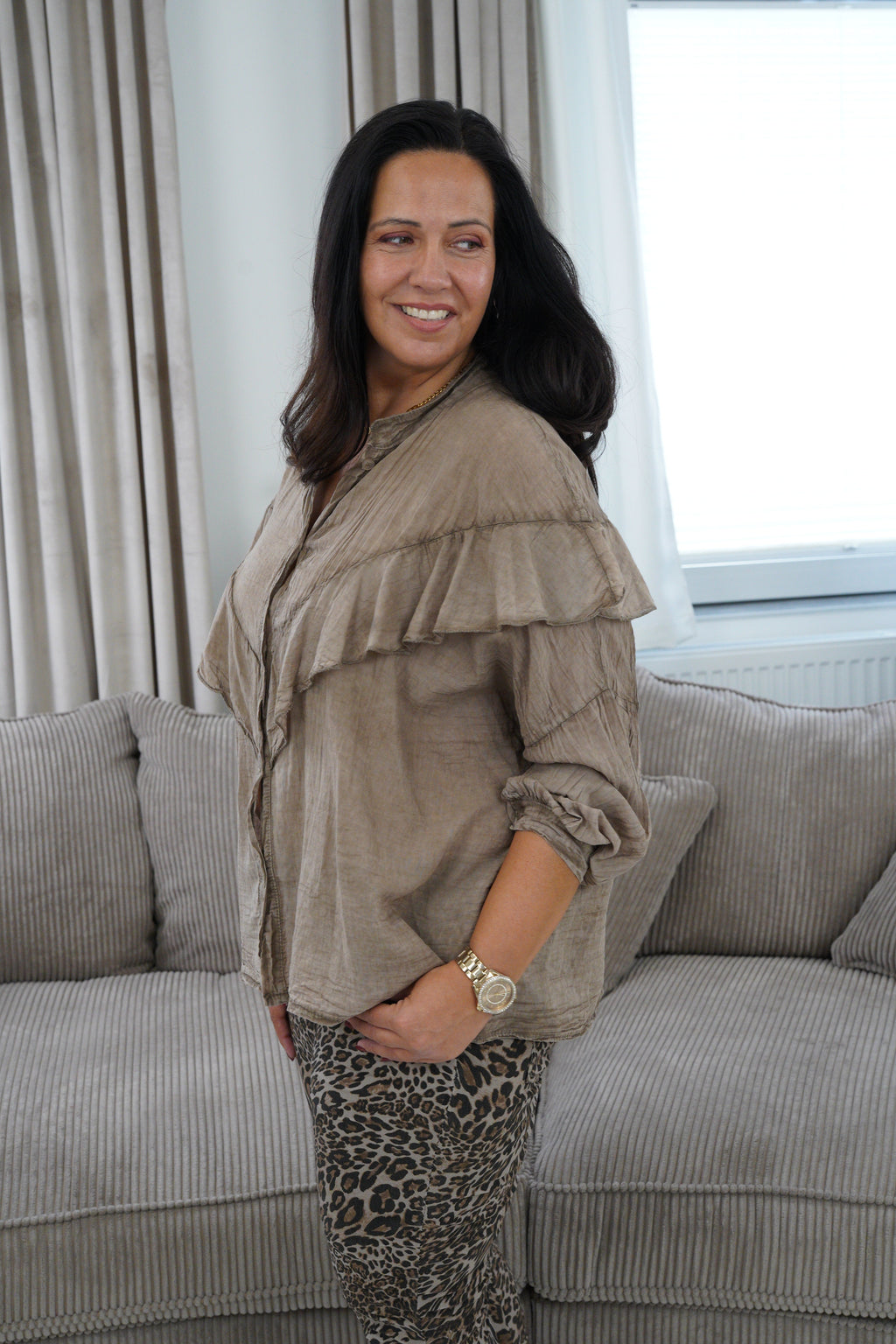 Langarmbluse in Fango (42-46)