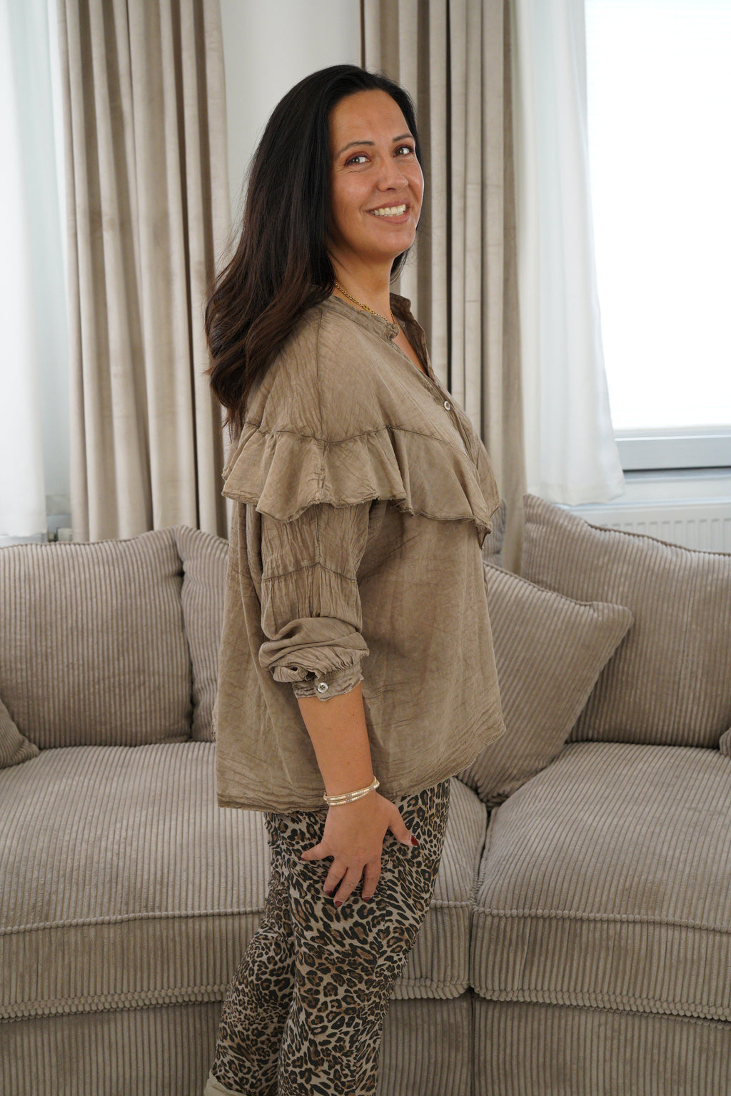 Langarmbluse in Fango (42-46)