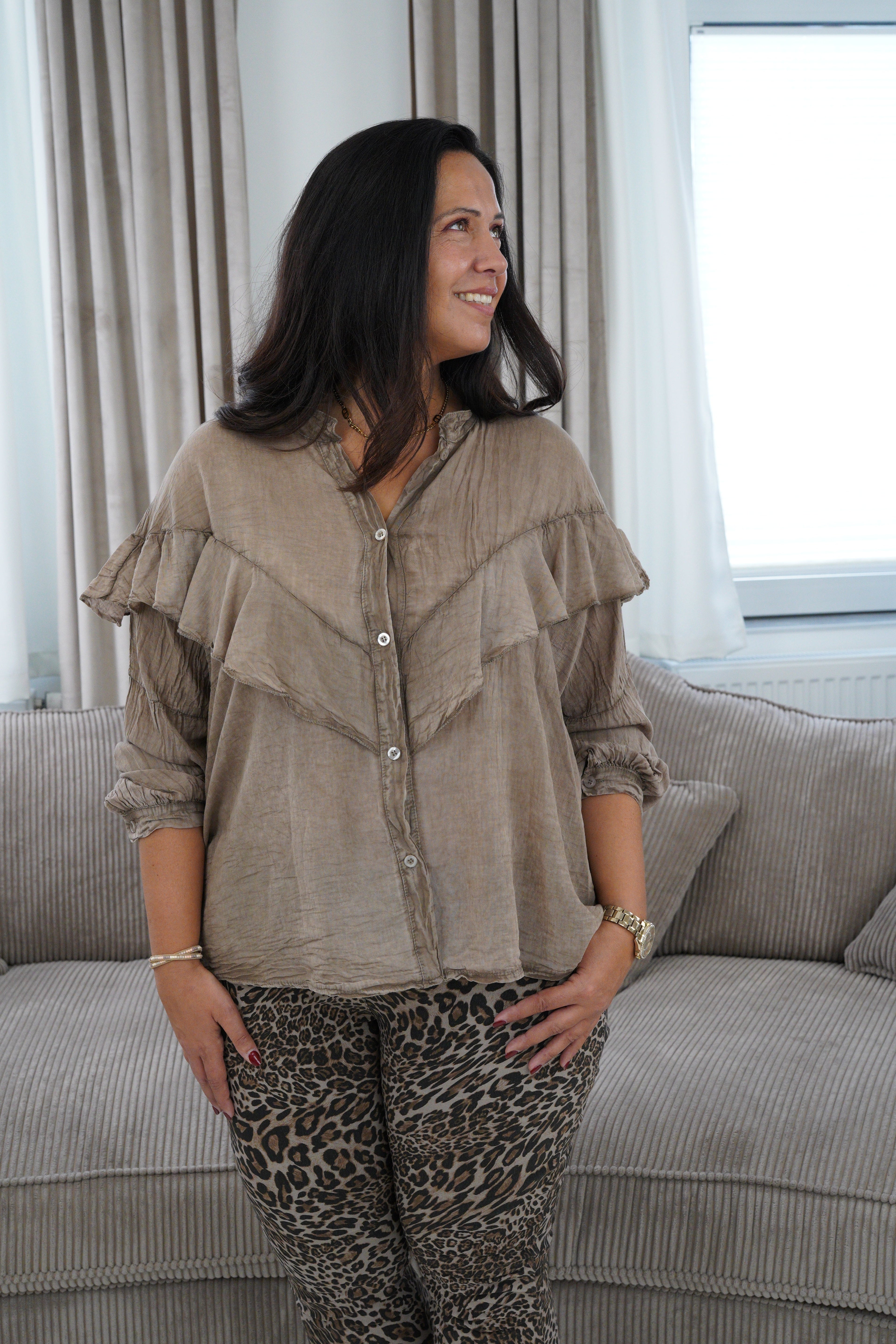 Langarmbluse in Fango (42-46)